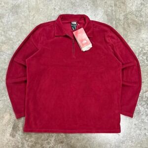 Y2K The North Face Red Quarter Zip Fleece Pull Over Size XL NEW
